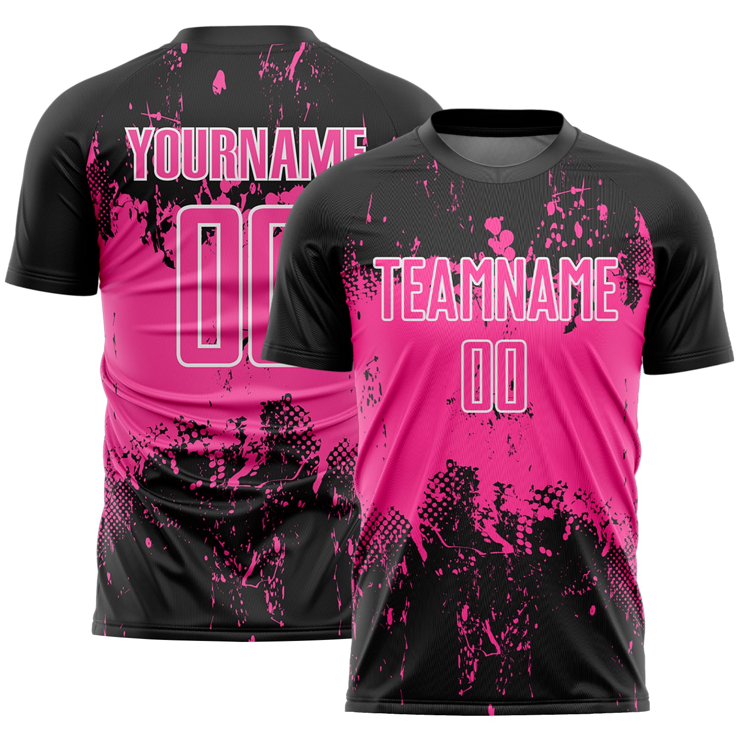 Custom Black Pink-White Abstract Splatter Grunge Art Sports Sublimation Soccer Uniform Jersey