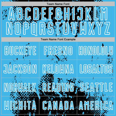 Custom Black Sky Blue-White Abstract Splatter Grunge Art Sports Sublimation Soccer Uniform Jersey