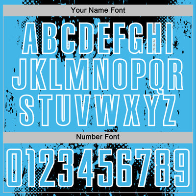 Custom Black Sky Blue-White Abstract Splatter Grunge Art Sports Sublimation Soccer Uniform Jersey