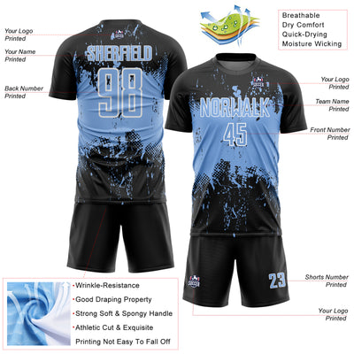 Custom Black Light Blue-White Abstract Splatter Grunge Art Sports Sublimation Soccer Uniform Jersey