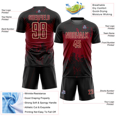 Custom Black Crimson-Cream Abstract Splatter Grunge Art Sports Sublimation Soccer Uniform Jersey