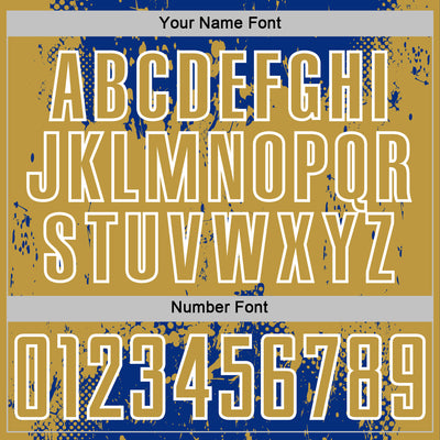 Custom Royal Old Gold-White Abstract Splatter Grunge Art Sports Sublimation Soccer Uniform Jersey