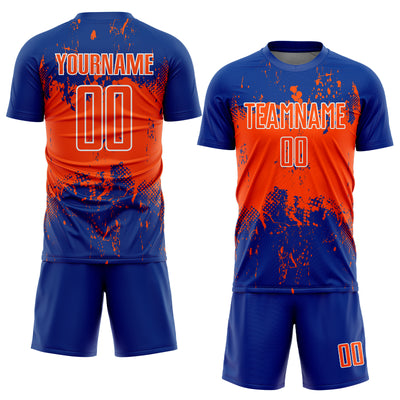 Custom Royal Orange-White Abstract Splatter Grunge Art Sports Sublimation Soccer Uniform Jersey