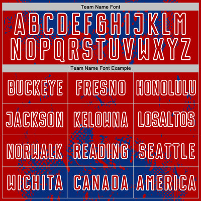 Custom Royal Red-White Abstract Splatter Grunge Art Sports Sublimation Soccer Uniform Jersey