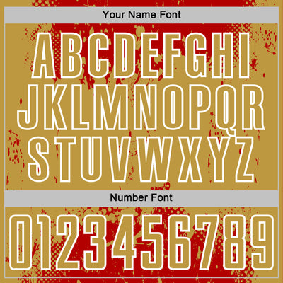 Custom Red Old Gold-White Abstract Splatter Grunge Art Sports Sublimation Soccer Uniform Jersey