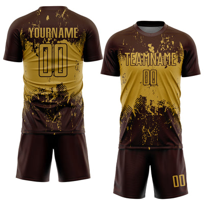 Custom Brown Old Gold Abstract Splatter Grunge Art Sports Sublimation Soccer Uniform Jersey