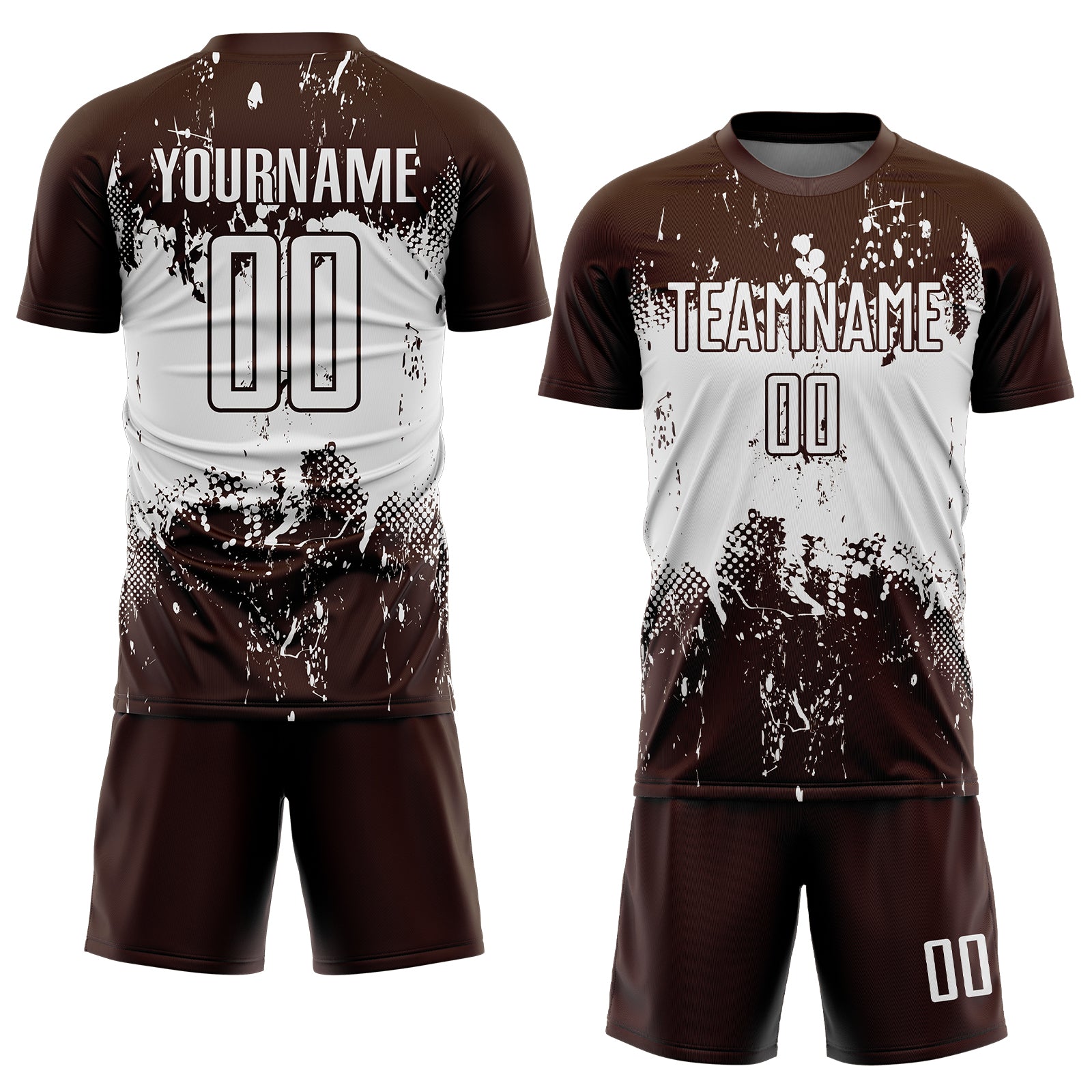Custom Brown White Abstract Splatter Grunge Art Sports Sublimation Soccer Uniform Jersey