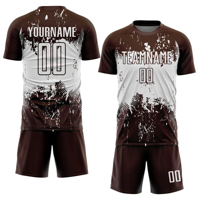 Custom Brown White Abstract Splatter Grunge Art Sports Sublimation Soccer Uniform Jersey