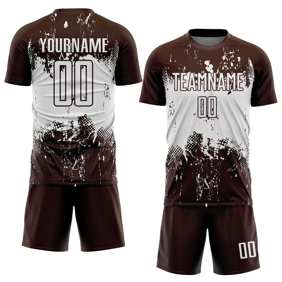 Custom Brown White Abstract Splatter Grunge Art Sports Sublimation Soccer Uniform Jersey