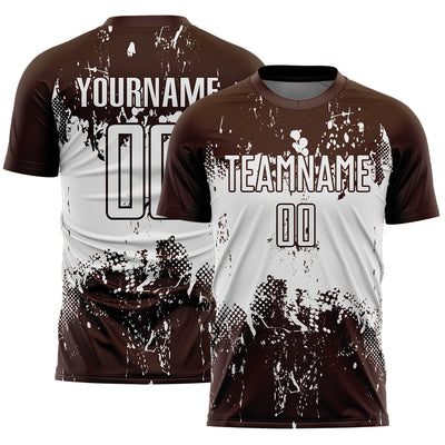 Custom Brown White Abstract Splatter Grunge Art Sports Sublimation Soccer Uniform Jersey