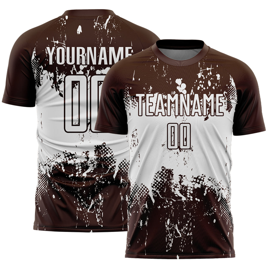 Custom Brown White Abstract Splatter Grunge Art Sports Sublimation Soccer Uniform Jersey