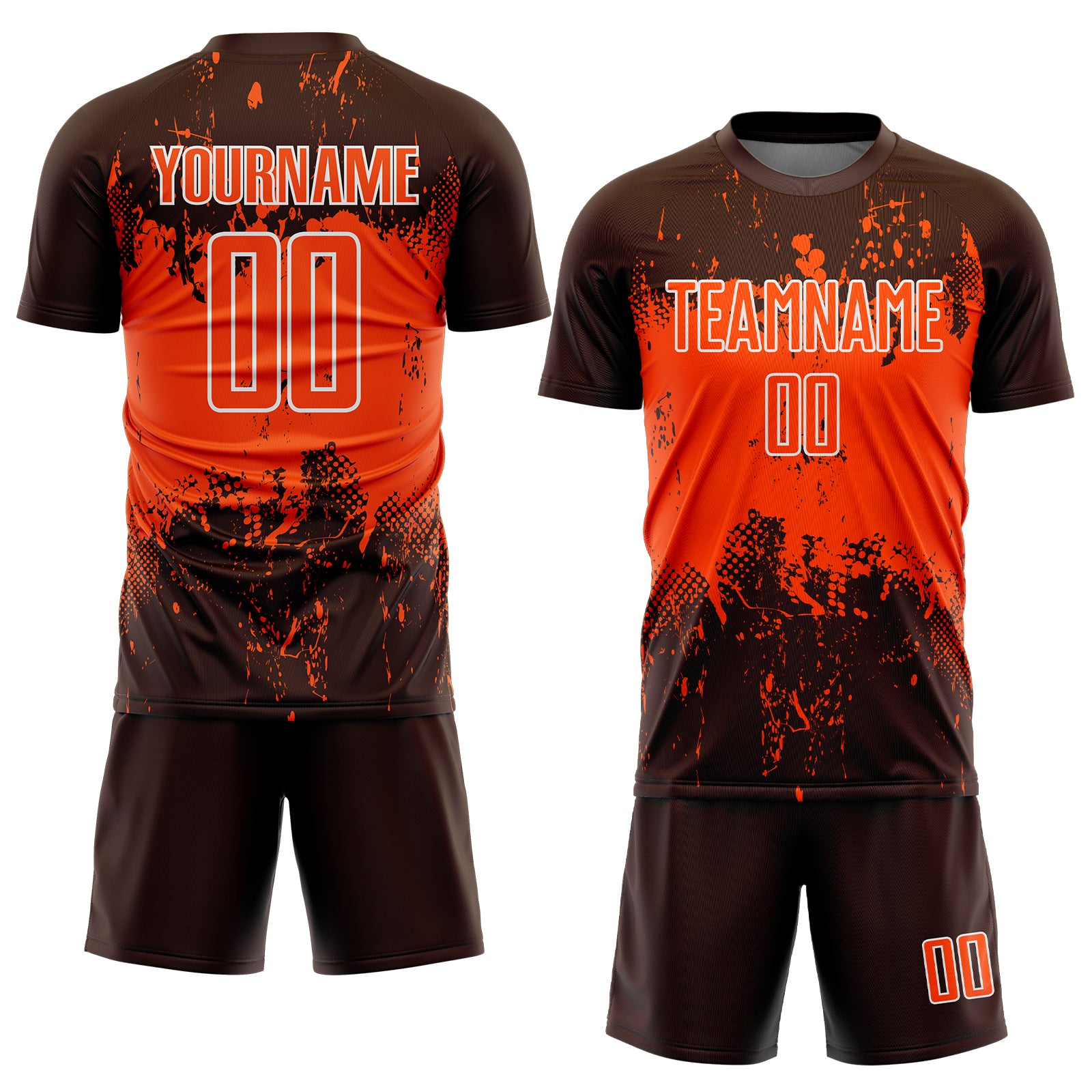 Custom Brown Orange-White Abstract Splatter Grunge Art Sports Sublimation Soccer Uniform Jersey