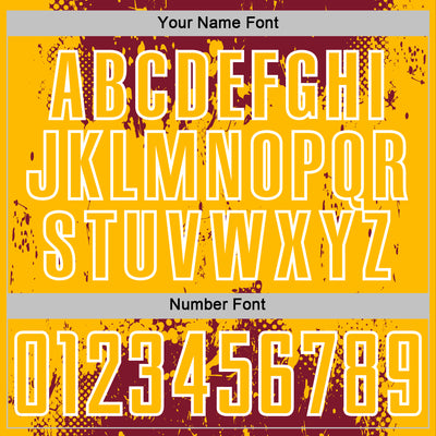 Custom Crimson Gold-White Abstract Splatter Grunge Art Sports Sublimation Soccer Uniform Jersey