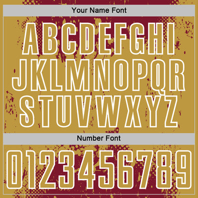 Custom Crimson Old Gold-White Abstract Splatter Grunge Art Sports Sublimation Soccer Uniform Jersey