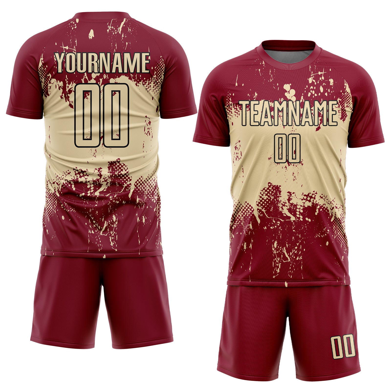Custom Crimson Cream-Black Abstract Splatter Grunge Art Sports Sublimation Soccer Uniform Jersey