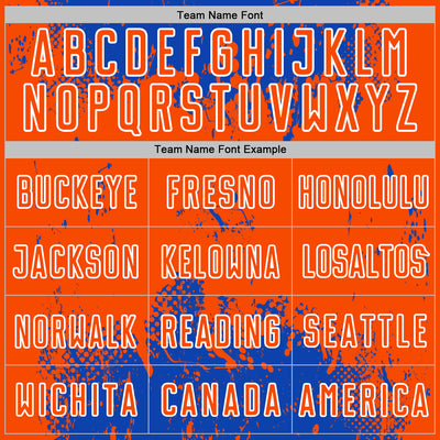 Custom Thunder Blue Orange-White Abstract Splatter Grunge Art Sports Sublimation Soccer Uniform Jersey