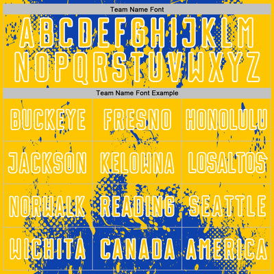 Custom Thunder Blue Yellow-White Abstract Splatter Grunge Art Sports Sublimation Soccer Uniform Jersey