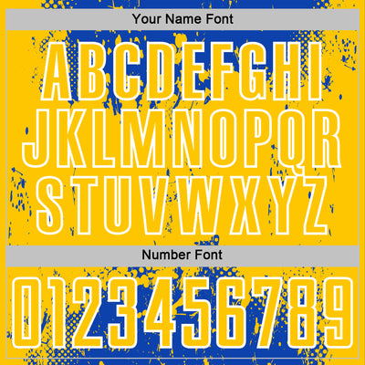 Custom Thunder Blue Yellow-White Abstract Splatter Grunge Art Sports Sublimation Soccer Uniform Jersey