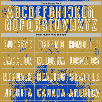 Custom Thunder Blue Old Gold-White Abstract Splatter Grunge Art Sports Sublimation Soccer Uniform Jersey