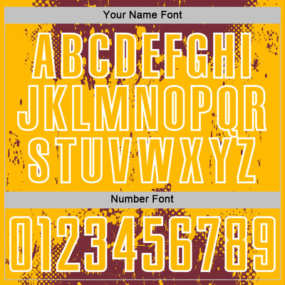 Custom Burgundy Gold-White Abstract Splatter Grunge Art Sports Sublimation Soccer Uniform Jersey