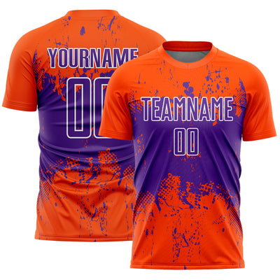 Custom Orange Purple-White Abstract Splatter Grunge Art Sports Sublimation Soccer Uniform Jersey