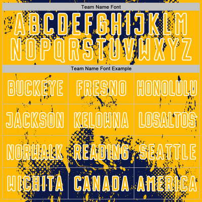 Custom Navy Gold-White Abstract Splatter Grunge Art Sports Sublimation Soccer Uniform Jersey