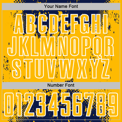 Custom Navy Gold-White Abstract Splatter Grunge Art Sports Sublimation Soccer Uniform Jersey