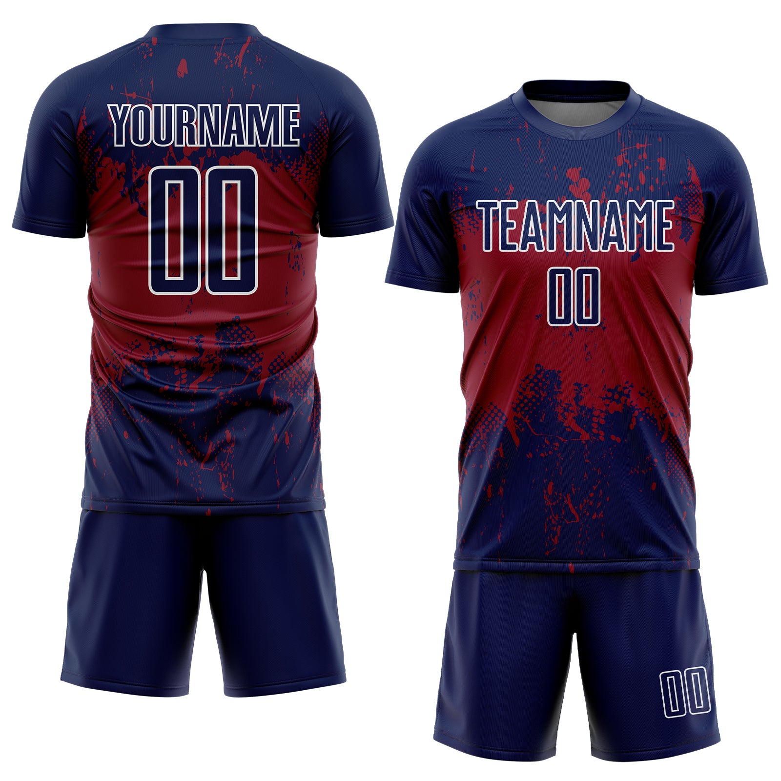 Custom Navy Crimson-White Abstract Splatter Grunge Art Sports Sublimation Soccer Uniform Jersey