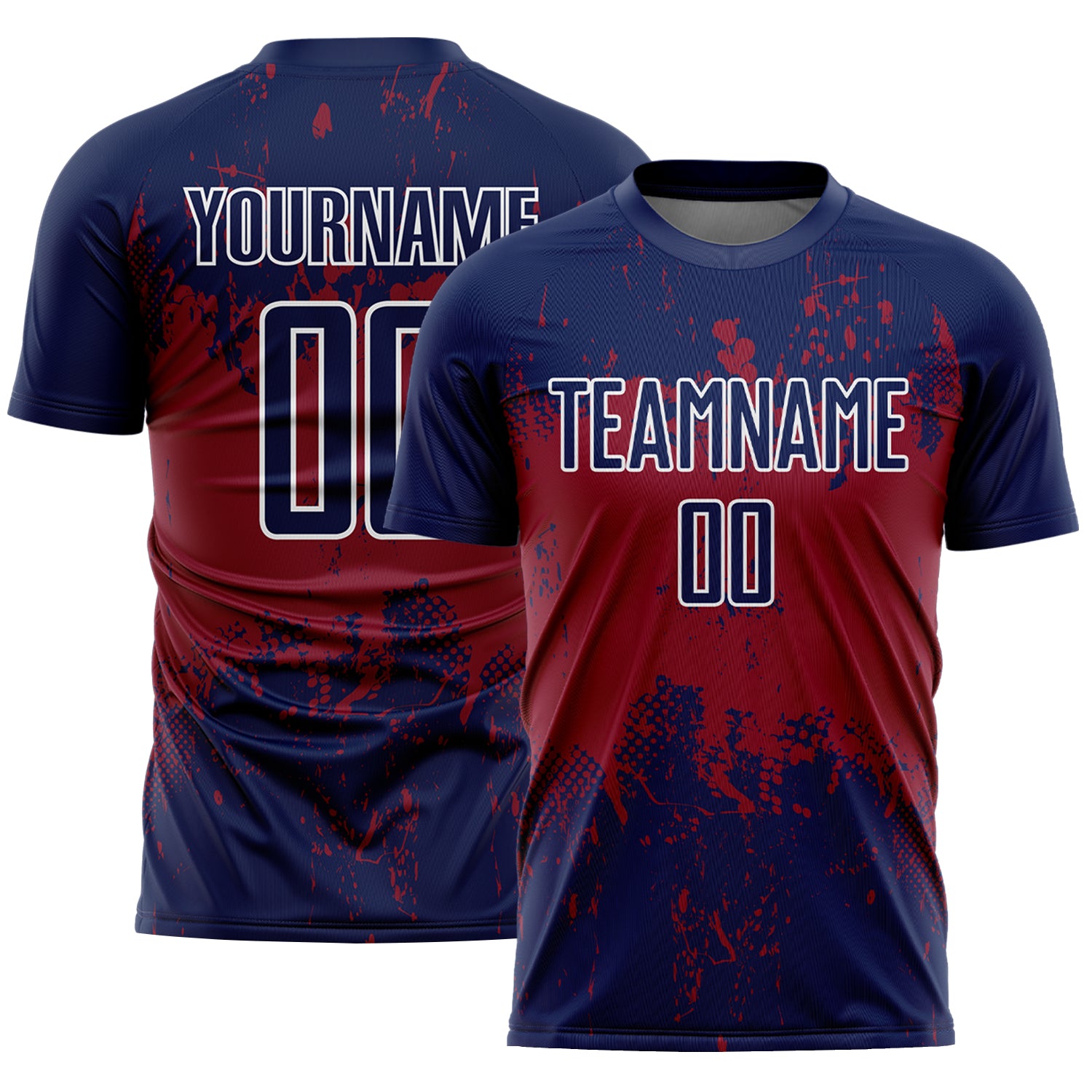 Custom Navy Crimson-White Abstract Splatter Grunge Art Sports Sublimation Soccer Uniform Jersey