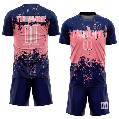 Custom Navy Medium Pink-White Abstract Splatter Grunge Art Sports Sublimation Soccer Uniform Jersey