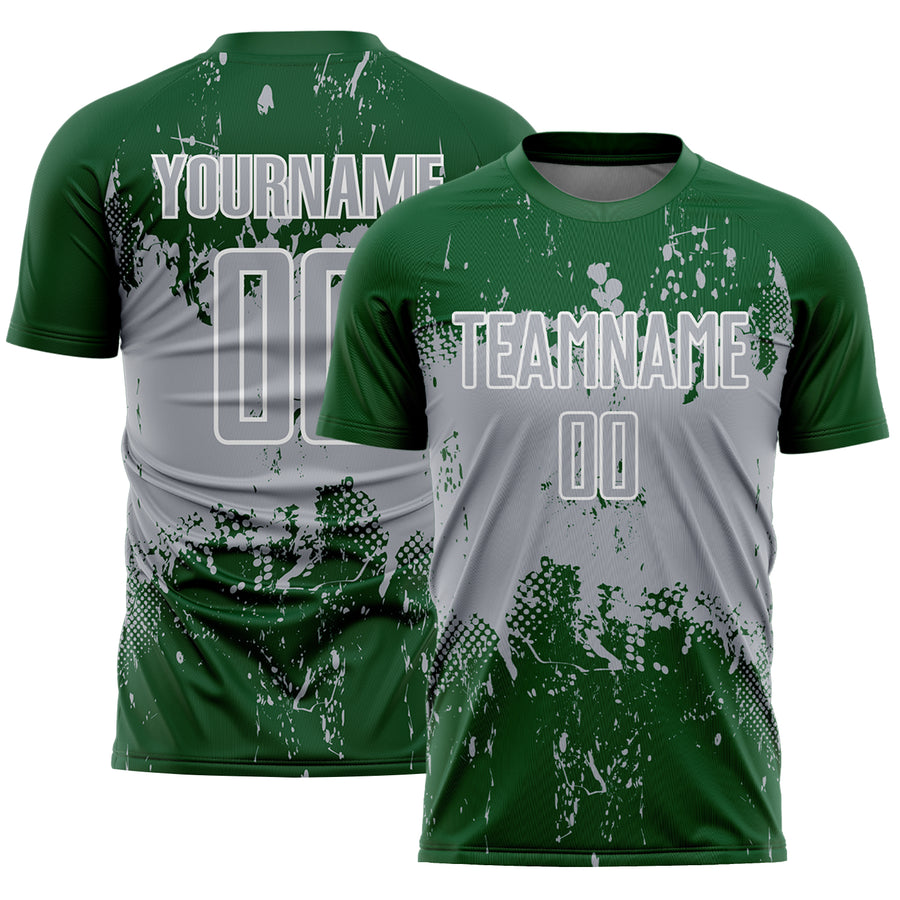 Custom Green Gray-White Abstract Splatter Grunge Art Sports Sublimation Soccer Uniform Jersey