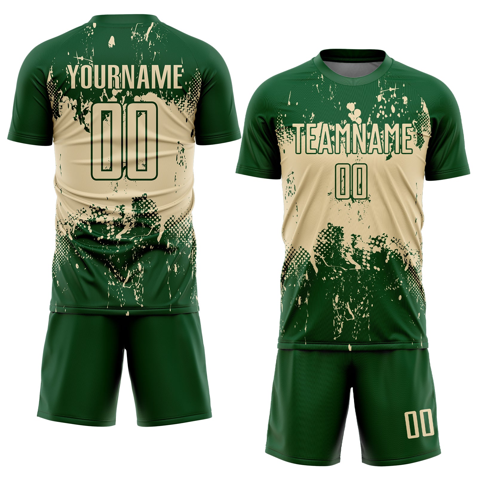 Custom Green Cream Abstract Splatter Grunge Art Sports Sublimation Soccer Uniform Jersey