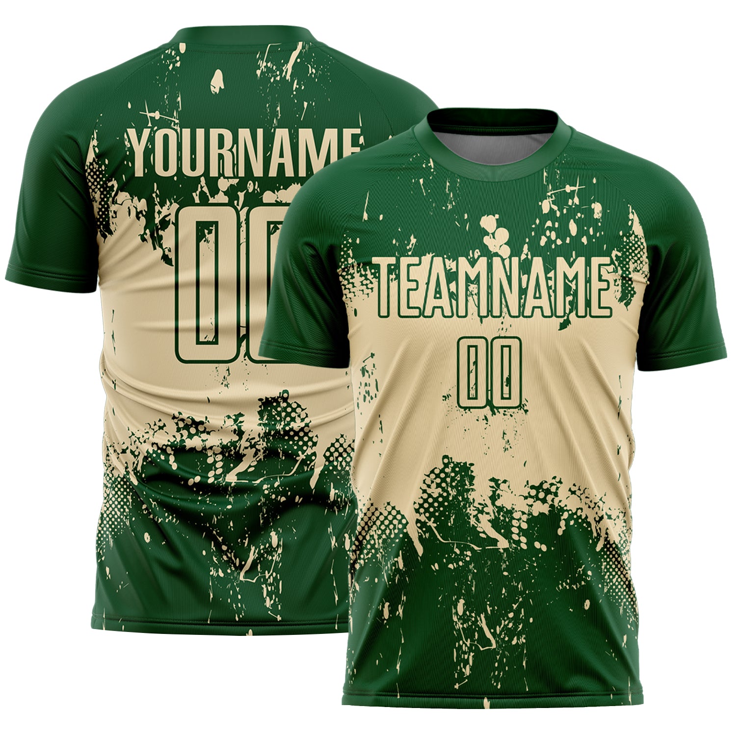 Custom Green Cream Abstract Splatter Grunge Art Sports Sublimation Soccer Uniform Jersey