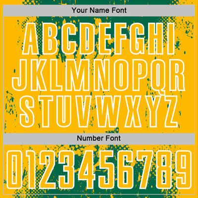 Custom Kelly Green Gold-White Abstract Splatter Grunge Art Sports Sublimation Soccer Uniform Jersey