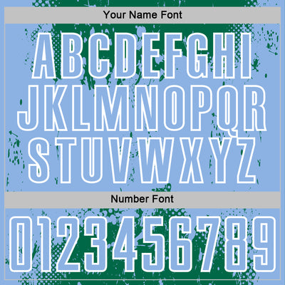 Custom Kelly Green Light Blue-White Abstract Splatter Grunge Art Sports Sublimation Soccer Uniform Jersey