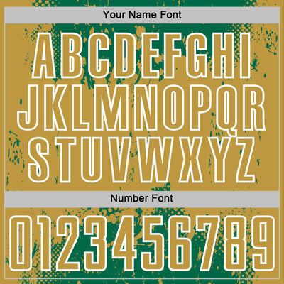 Custom Kelly Green Old Gold-White Abstract Splatter Grunge Art Sports Sublimation Soccer Uniform Jersey