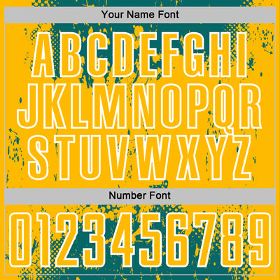 Custom Teal Gold-White Abstract Splatter Grunge Art Sports Sublimation Soccer Uniform Jersey