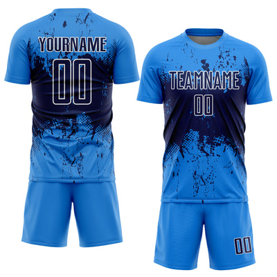Custom Powder Blue Navy-White Abstract Splatter Grunge Art Sports Sublimation Soccer Uniform Jersey