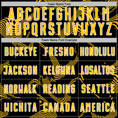 Custom Black Gold-White Curve Lines Sports Sublimation Soccer Uniform Jersey