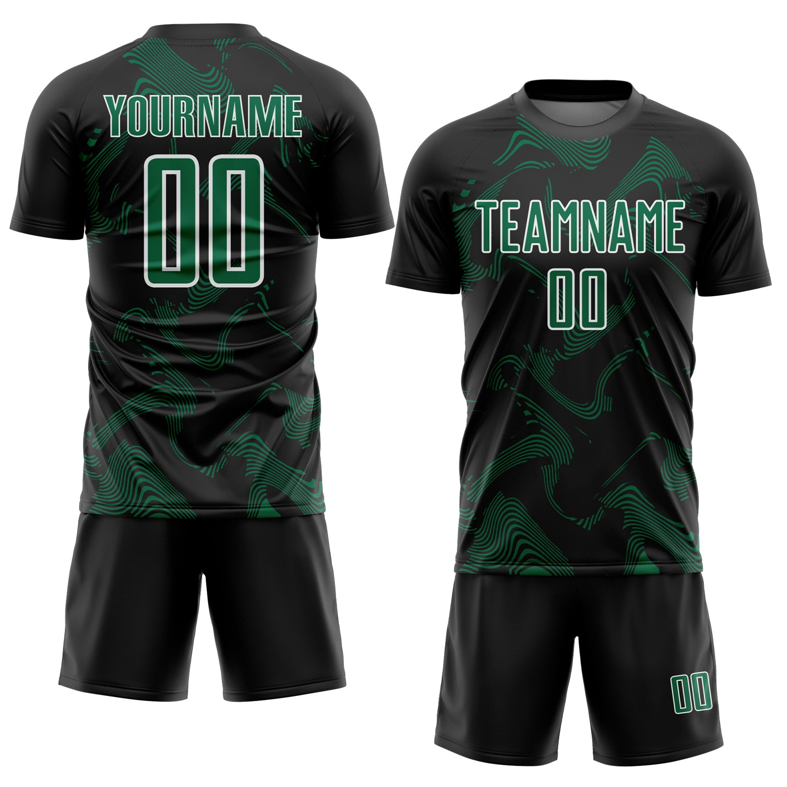 Custom Black Kelly Green-White Curve Lines Sports Sublimation Soccer Uniform Jersey