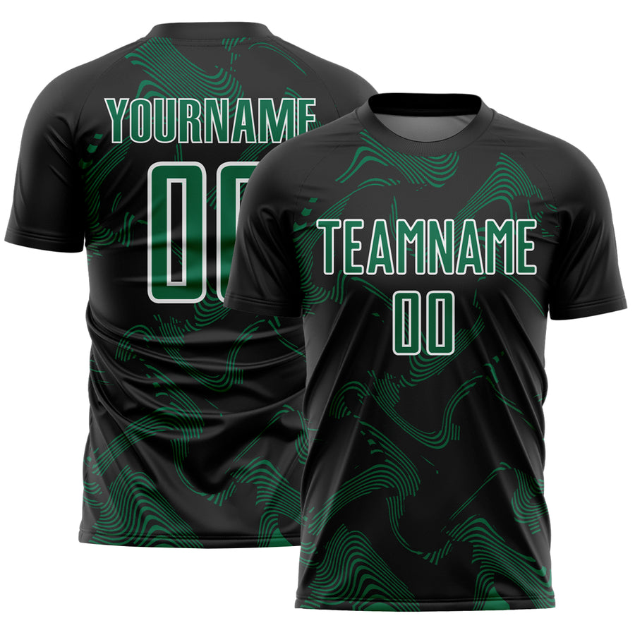 Custom Black Kelly Green-White Curve Lines Sports Sublimation Soccer Uniform Jersey