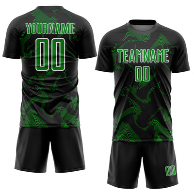 Custom Black Grass Green-White Curve Lines Sports Sublimation Soccer Uniform Jersey