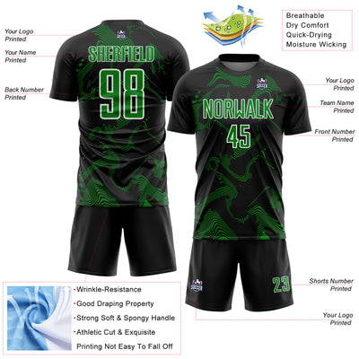 Custom Black Grass Green-White Curve Lines Sports Sublimation Soccer Uniform Jersey