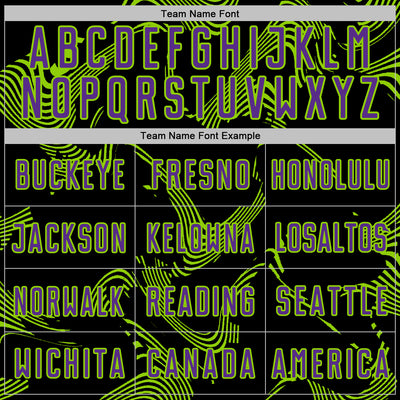 Custom Black Purple-Neon Green Curve Lines Sports Sublimation Soccer Uniform Jersey