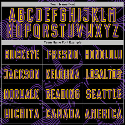 Custom Black Purple-Yellow Curve Lines Sports Sublimation Soccer Uniform Jersey