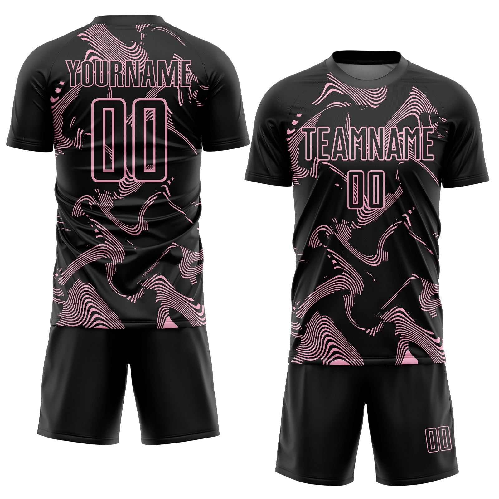 Custom Black Light Pink Curve Lines Sports Sublimation Soccer Uniform Jersey