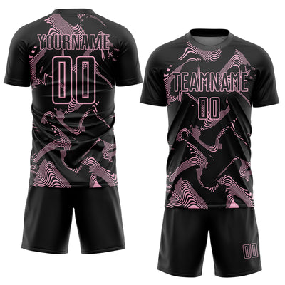 Custom Black Light Pink Curve Lines Sports Sublimation Soccer Uniform Jersey