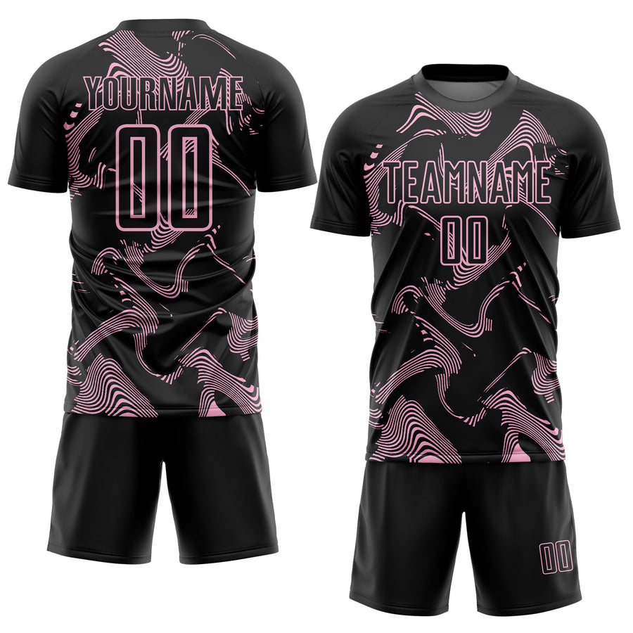 Custom Black Light Pink Curve Lines Sports Sublimation Soccer Uniform Jersey