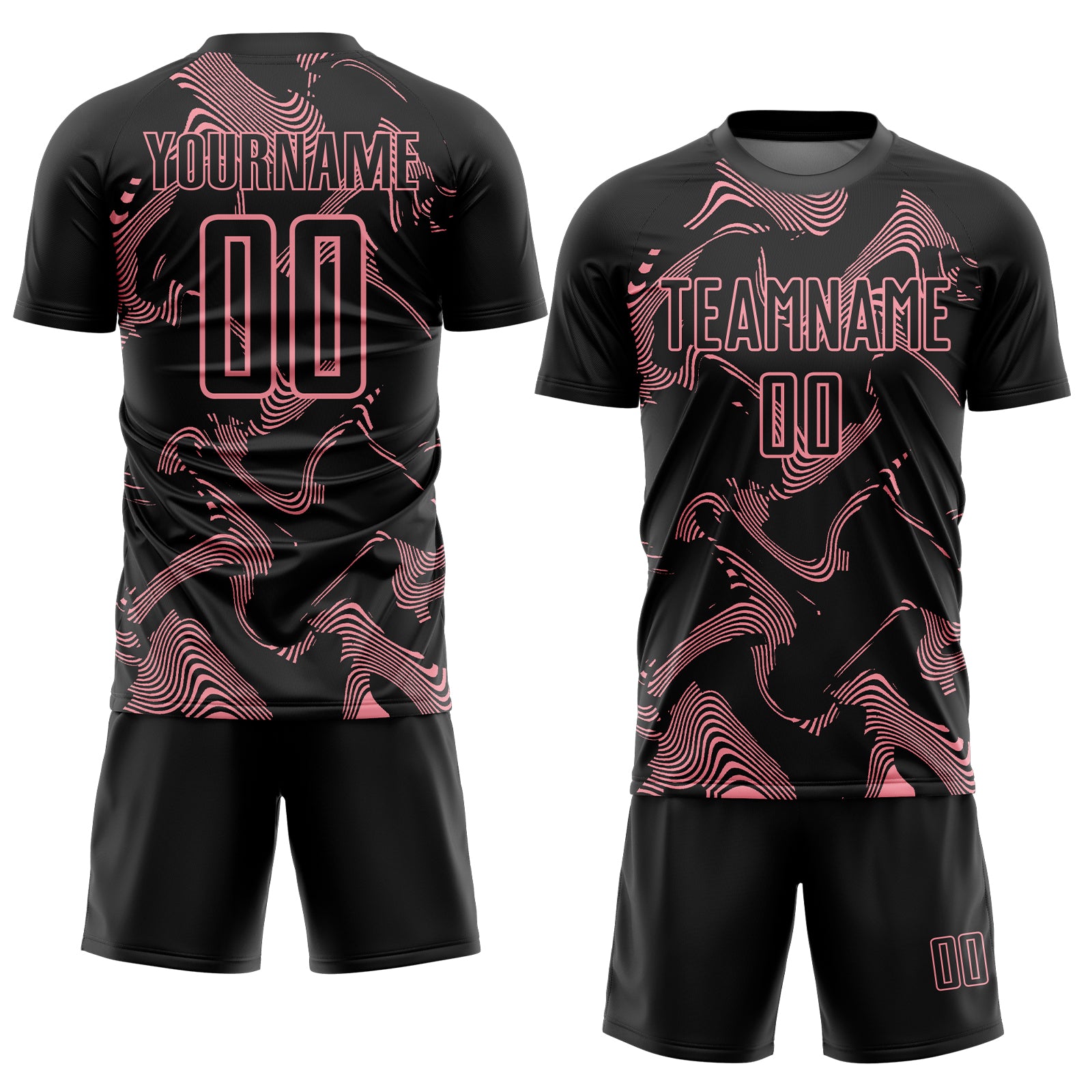 Custom Black Medium Pink Curve Lines Sports Sublimation Soccer Uniform Jersey