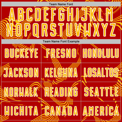 Custom Red Gold-White Curve Lines Sports Sublimation Soccer Uniform Jersey